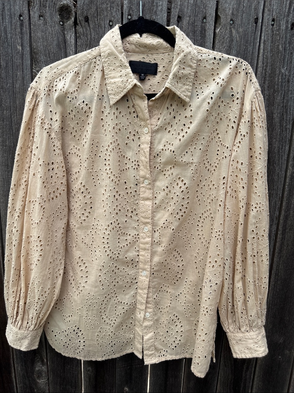 Nili Lotan Cream Eyelet Button-Down Shirt